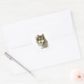 Individuelle Name oder Text Wolf Wasserfarbe Tier Quadratischer Aufkleber (Umschlag)