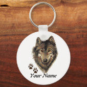 Individuelle Name oder Text Wolf Wasserfarbe Tier Schlüsselanhänger (Vorderseite)