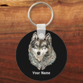 Individuelle Name oder Text Wolf Wasserfarbe Tier Schlüsselanhänger (Vorderseite)