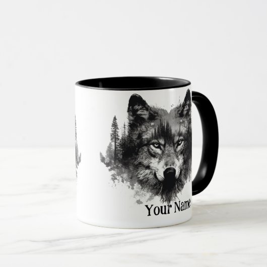 Individuelle Name oder Text Wolf Wasserfarbe Tier Tasse (VorderseiteRechts)