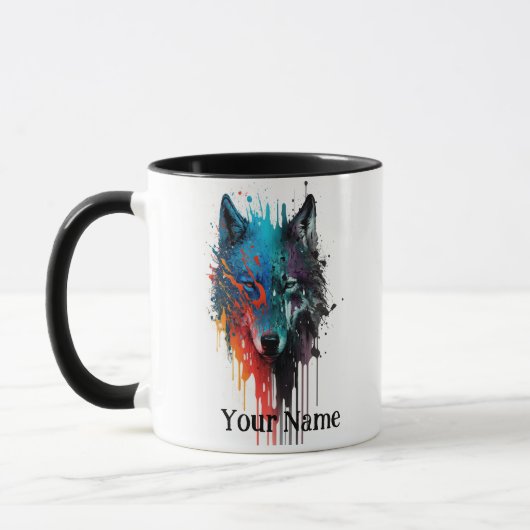 Individuelle Name oder Text Wolf Wasserfarbe Tier Tasse (Links)
