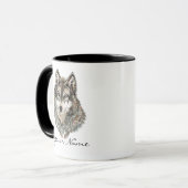 Individuelle Name oder Text Wolf Wasserfarbe Tier Tasse (Vorderseite Links)
