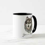 Individuelle Name oder Text Wolf Wasserfarbe Tier Tasse (VorderseiteRechts)