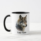 Individuelle Name oder Text Wolf Wasserfarbe Tier Tasse (Links)