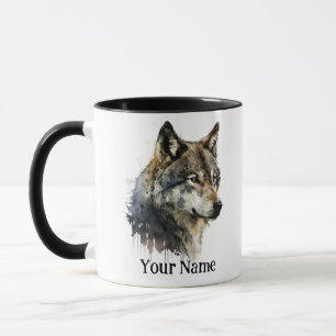 Individuelle Name oder Text Wolf Wasserfarbe Tier Tasse