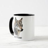 Individuelle Name oder Text Wolf Wasserfarbe Tier Tasse (Vorderseite Links)
