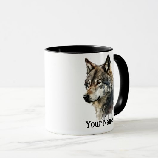Individuelle Name oder Text Wolf Wasserfarbe Tier Tasse (VorderseiteRechts)