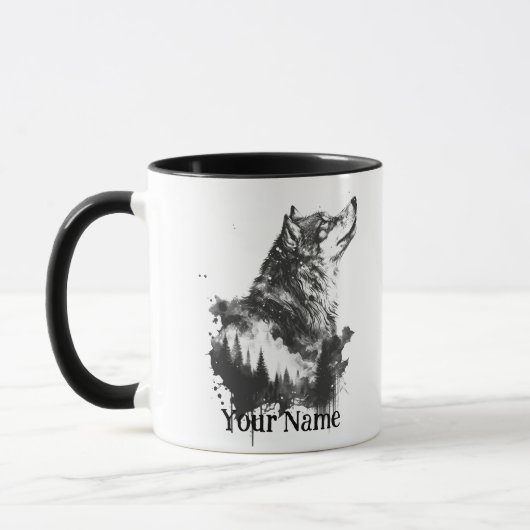 Individuelle Name oder Text Wolf Wasserfarbe Tier Tasse (Links)