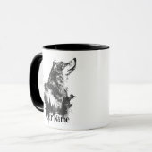 Individuelle Name oder Text Wolf Wasserfarbe Tier Tasse (Vorderseite Links)