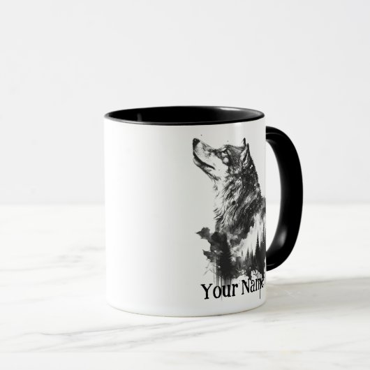 Individuelle Name oder Text Wolf Wasserfarbe Tier Tasse (VorderseiteRechts)