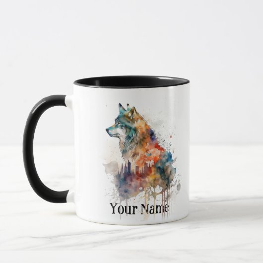 Individuelle Name oder Text Wolf Wasserfarbe Tier Tasse (Links)