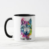 Individuelle Name oder Text Wolf Wasserfarbe Tier Tasse (Links)