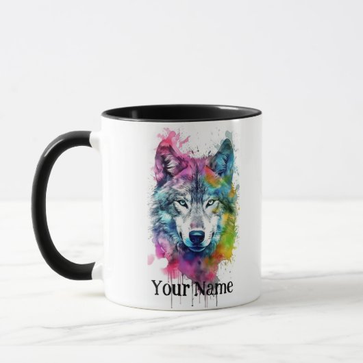 Individuelle Name oder Text Wolf Wasserfarbe Tier Tasse (Links)