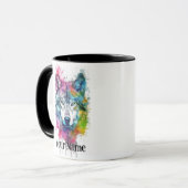 Individuelle Name oder Text Wolf Wasserfarbe Tier Tasse (Vorderseite Links)
