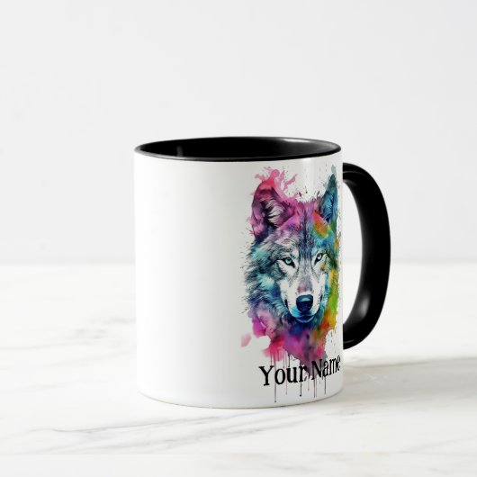 Individuelle Name oder Text Wolf Wasserfarbe Tier Tasse (VorderseiteRechts)