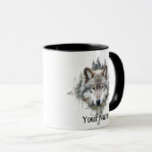 Individuelle Name oder Text Wolf Wasserfarbe Tier Tasse (VorderseiteRechts)
