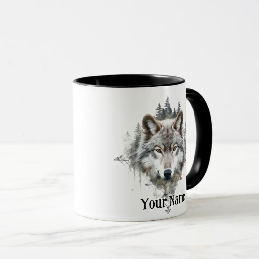 Individuelle Name oder Text Wolf Wasserfarbe Tier Tasse (VorderseiteRechts)