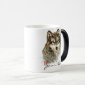 Individuelle Name oder Text Wolf Wasserfarbe Tier Verwandlungstasse (VorderseiteRechts)