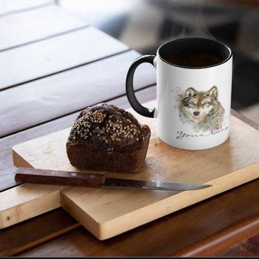 Individuelle Name oder Textwolf-Aquarell Tierische Tasse