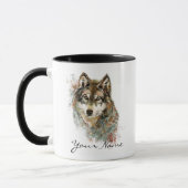 Individuelle Name oder Textwolf-Aquarell Tierische Tasse (Links)