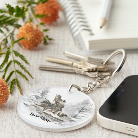 Individuelle Name- oder Textwolf-Freunde heulen Schlüsselanhänger (Vorderseite rechts)