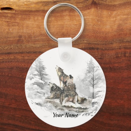 Individuelle Name- oder Textwolf-Freunde heulen Schlüsselanhänger (Vorderseite)