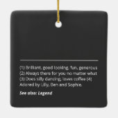 Individuelle Name oder Wörterbuch in Schwarzweiß Keramikornament (Rückseite)