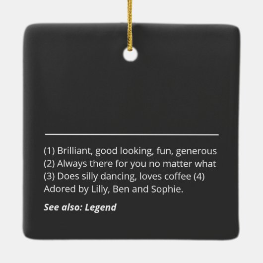 Individuelle Name oder Wörterbuch in Schwarzweiß Keramikornament (Rückseite)