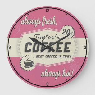 Individuelle Name Old Retro 50's Coffee Shop Diner Große Wanduhr