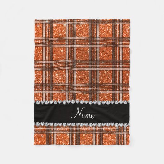 Individuelle Name Orange Glitzer kariert Fleecedecke (Vorderseite)