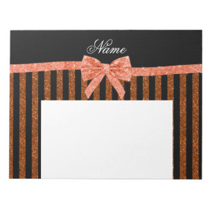 Individuelle Name Orange Glitzer Streifen Bogen Notizblock