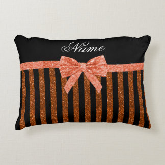 Individuelle Name Orange Glitzer Streifen Bogen Zierkissen