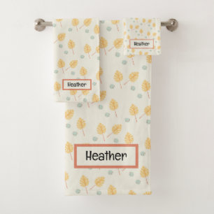 Individuelle Name Orange tropische Blätter Creme Badhandtuch Set