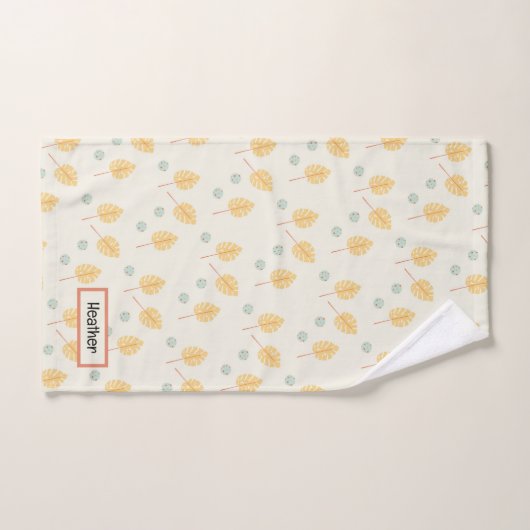 Individuelle Name Orange tropische Blätter Creme Badhandtuch Set (Handtuch)
