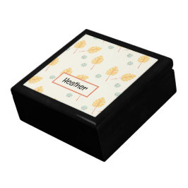 Individuelle Name Orange tropische Blätter Creme Erinnerungskiste