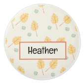 Individuelle Name Orange tropische Blätter Creme Keramikknauf (Vorderseite)