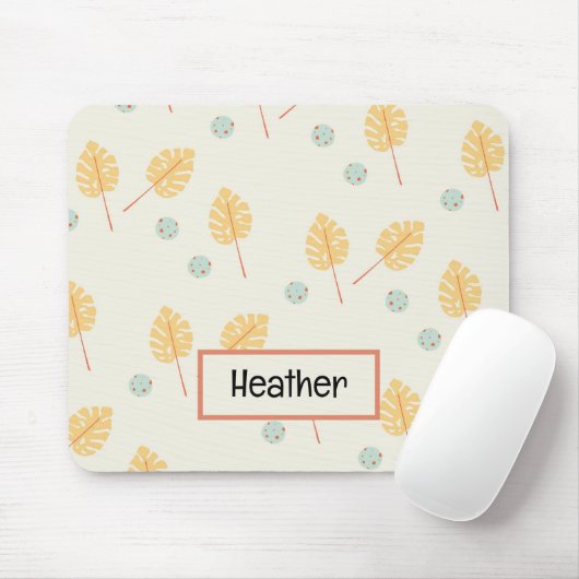 Individuelle Name Orange tropische Blätter Creme Mousepad (Mit Mouse)