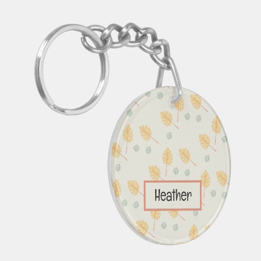 Individuelle Name Orange tropische Blätter Creme Schlüsselanhänger (Vorderseite links)