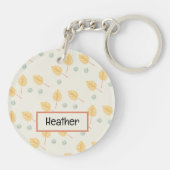 Individuelle Name Orange tropische Blätter Creme Schlüsselanhänger (Rückseite)