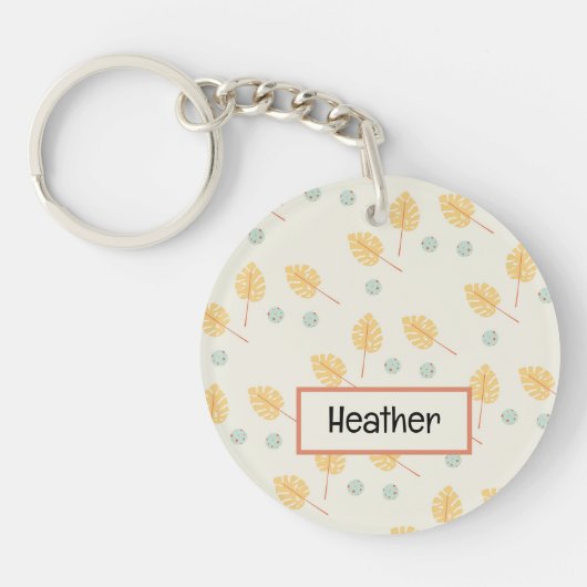 Individuelle Name Orange tropische Blätter Creme Schlüsselanhänger (Vorderseite)
