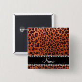 Individuelle Name Orangen-Glitzer-Leopard Button (Vorne & Hinten)