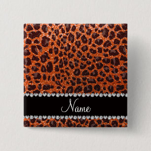 Individuelle Name Orangen-Glitzer-Leopard Button