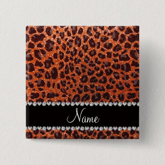 Individuelle Name Orangen-Glitzer-Leopard Button (Vorderseite)