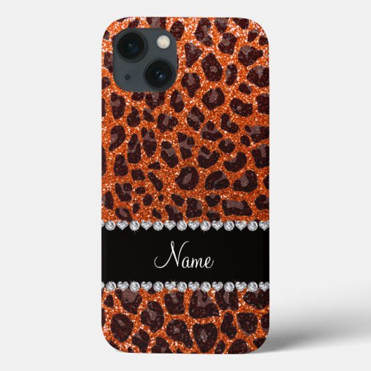 Individuelle Name Orangen-Glitzer-Leopard Case-Mate iPhone Hülle (Rückseite)