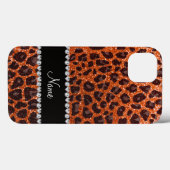 Individuelle Name Orangen-Glitzer-Leopard Case-Mate iPhone Hülle (Rückseite (Horizontal))
