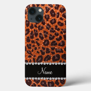 Individuelle Name Orangen-Glitzer-Leopard iPhone 13 Hülle