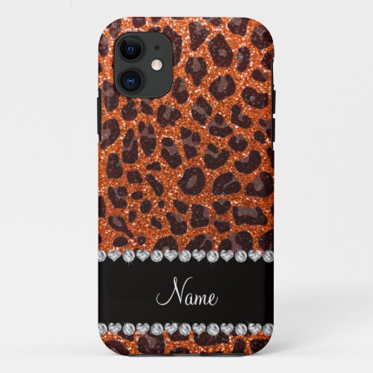 Individuelle Name Orangen-Glitzer-Leopard Case-Mate iPhone Hülle (Rückseite)