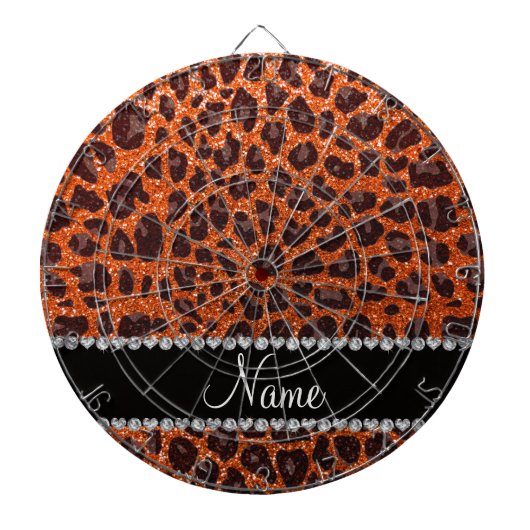 Individuelle Name Orangen-Glitzer-Leopard Dartscheibe (vorne)