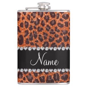 Individuelle Name Orangen-Glitzer-Leopard Flachmann