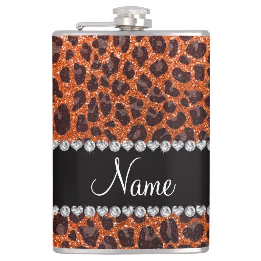 Individuelle Name Orangen-Glitzer-Leopard Flachmann (Vorderseite)